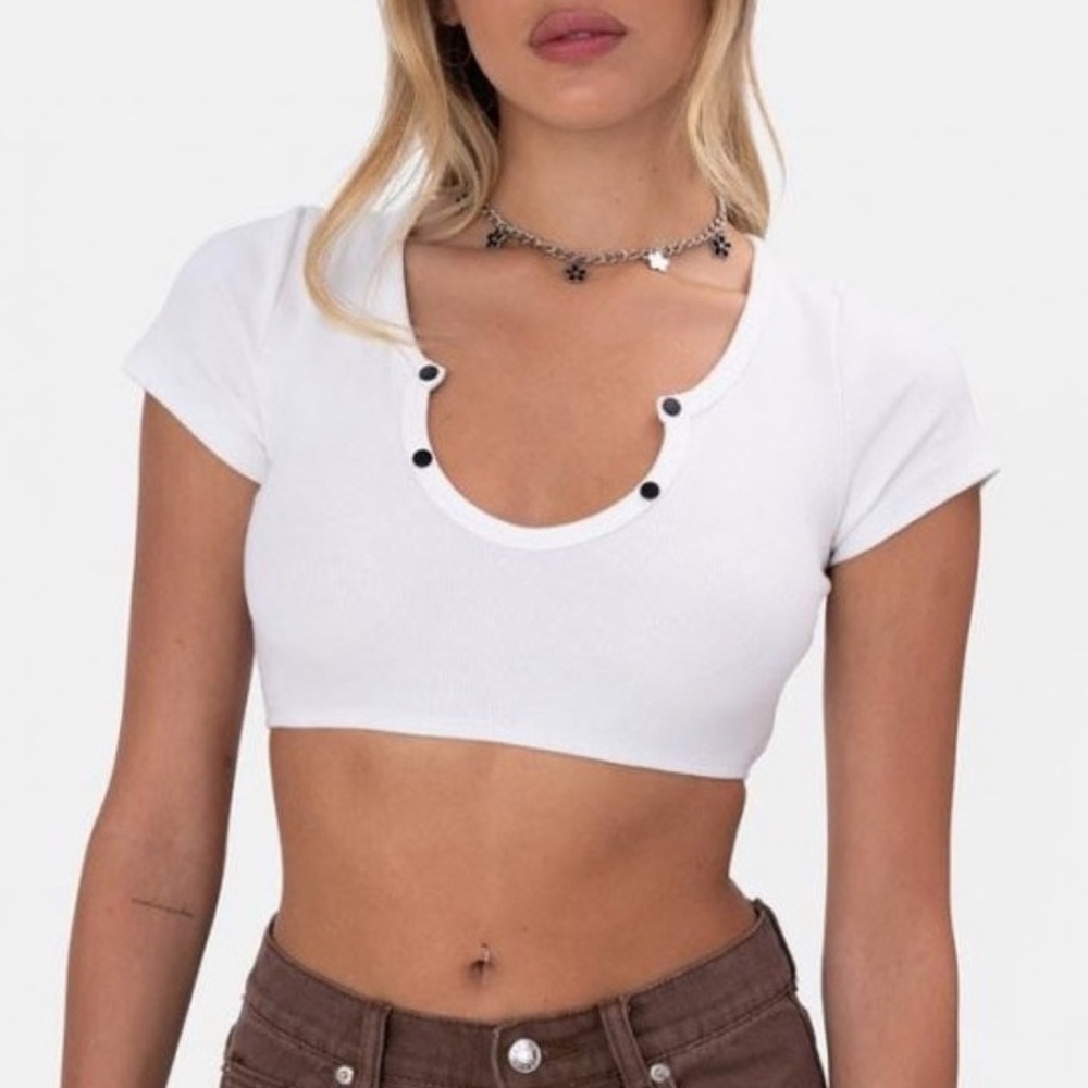 Adika White Crop Top with Black Accents